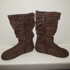 Brown Lohan Style Flat Round Toe Boots [Groove] [Size 8]